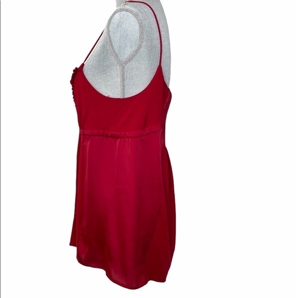 LOFT Red Satin Side Panels Ruffle Trim Tank Large - Picture 4 of 9